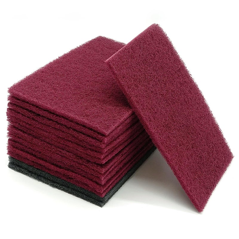 Tshya 6" x 9" Gray & Maroon General Purpose Scuff Pads, 14 Pack Automotive Scratch Brite Pads for Sanding, Paint Prep, Restoration Tear-Resistant, Durable Non-Woven Abrasive Pads - Image 1